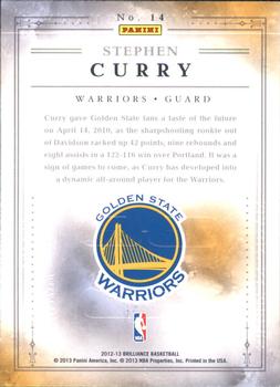 2012-13 Panini Brilliance - Magic Numbers #14 Stephen Curry Back