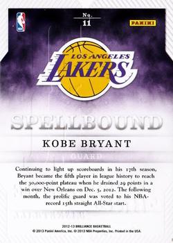2012-13 Panini Brilliance - Spellbound #11 Kobe Bryant Back