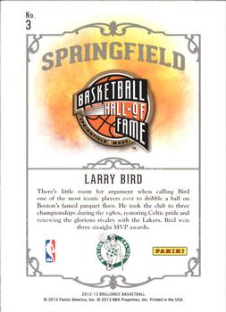 2012-13 Panini Brilliance - Springfield #3 Larry Bird Back