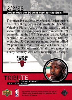 1999 Upper Deck Tribute to Michael Jordan #7 Michael Jordan (30-point mark 2/2/88) Back
