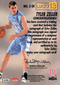 2012-13 Fleer Retro - 96-97 Lucky 13 Autographs #3 Tyler Zeller Back