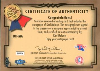2012-13 Fleer Retro - 99-00 Ultra Fresh Ink #UFI-MA Karl Malone Back