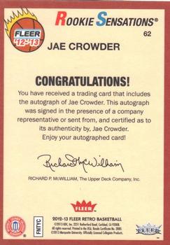 2012-13 Fleer Retro - Autographs #62 Jae Crowder Back