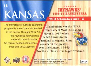 2013 Upper Deck University of Kansas #18 Wilt Chamberlain Back