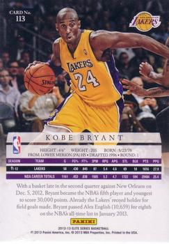 2012-13 Panini Elite Series #113 Kobe Bryant Back
