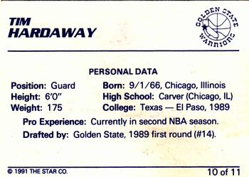 1990-91 Star Tim Hardaway #10 Tim Hardaway - Personal Data Back