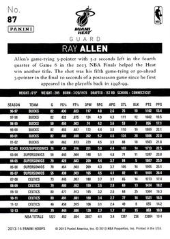 2013-14 Hoops #87 Ray Allen Back