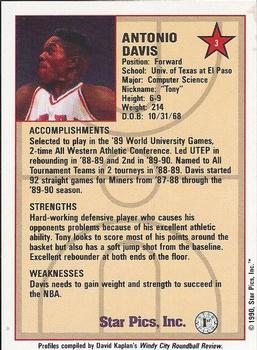 1990 Star Pics #3 Antonio Davis Back