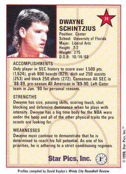 1990 Star Pics #24 Dwayne Schintzius Back