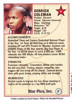 1990 Star Pics - Medallion #43 Derrick Coleman Back