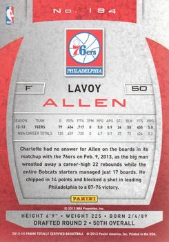 2013-14 Panini Totally Certified #194 Lavoy Allen Back