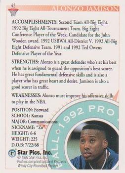 1992 Star Pics #42 Alonzo Jamison Back
