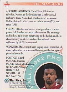 1992 Star Pics #72 Lee Mayberry Back