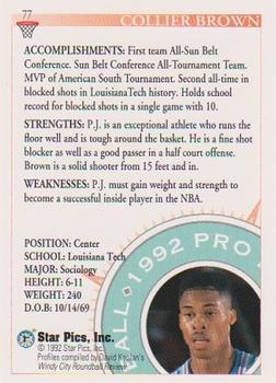 1992 Star Pics #77 P.J. Brown Back
