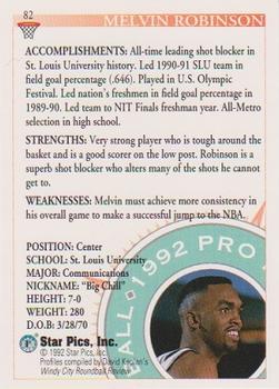 1992 Star Pics #82 Melvin Robinson Back