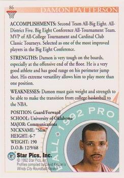 1992 Star Pics #86 Damon Patterson Back