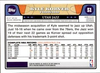 2008-09 Topps #51 Kyle Korver Back