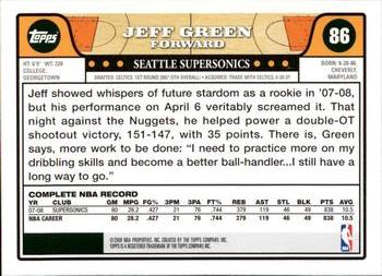2008-09 Topps #86 Jeff Green  Back
