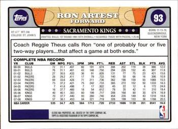 2008-09 Topps #93 Ron Artest Back