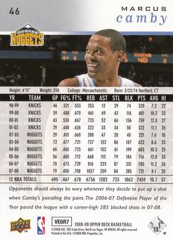 2008-09 Upper Deck #46 Marcus Camby Back