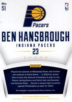 2012-13 Panini Innovation - Rookie Innovative Ink #51 Ben Hansbrough Back