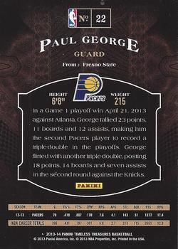 2013-14 Panini Timeless Treasures #22 Paul George Back