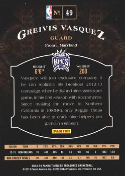 2013-14 Panini Timeless Treasures #49 Greivis Vasquez Back