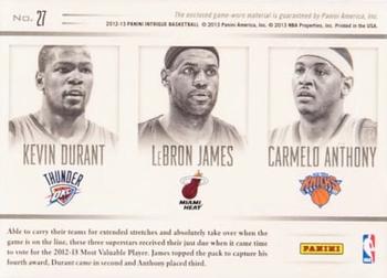 2012-13 Panini Intrigue - Terrific Trios Jerseys Laundry Tags #27 Carmelo Anthony / Kevin Durant / LeBron James Back