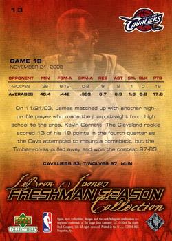 2004 Upper Deck Collectibles LeBron James Freshman Season #13 LeBron James Back