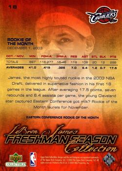 2004 Upper Deck Collectibles LeBron James Freshman Season #18 LeBron James Back