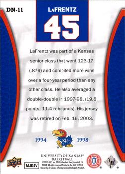 2013 Upper Deck University of Kansas - Distinguished Numbers #DN-11 Raef LaFrentz Back