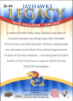 2013 Upper Deck University of Kansas - Jayhawks Legacy #JL-24 Nick Collison Back