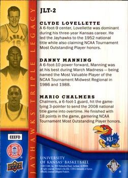 2013 Upper Deck University of Kansas - Jayhawks Legacy Trios #JLT-2 Clyde Lovellette / Mario Chalmers / Danny Manning Back