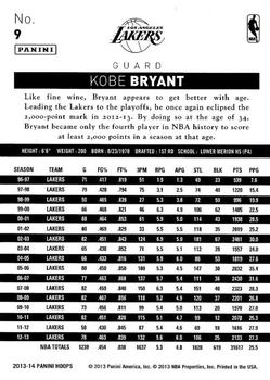 2013-14 Hoops - Gold #9 Kobe Bryant Back