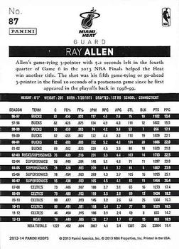 2013-14 Hoops - Gold #87 Ray Allen Back