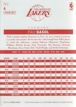 2013-14 Hoops - Red Back #4 Pau Gasol Back