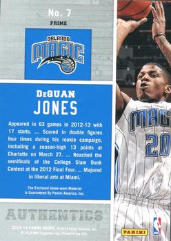 2013-14 Hoops - Authentics Prime #7 DeQuan Jones Back