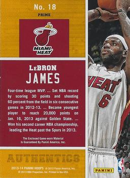 2013-14 Hoops - Authentics Prime #18 LeBron James Back