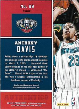 2013-14 Hoops - Authentics Prime #69 Anthony Davis Back