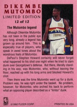 1991-92 Fleer - Dikembe Mutombo Limited Edition #12 Dikembe Mutombo Back
