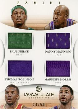 2012-13 Panini Immaculate Collection - Quads #27 Danny Manning / Markieff Morris / Paul Pierce / Thomas Robinson Front