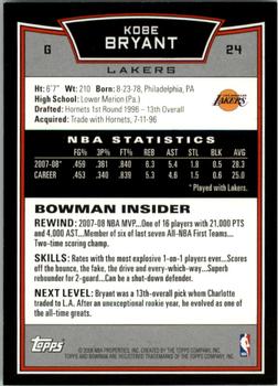 2008-09 Bowman #24 Kobe Bryant Back