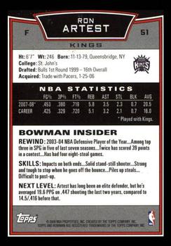 2008-09 Bowman #51 Ron Artest Back