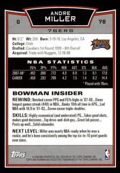 2008-09 Bowman #78 Andre Miller Back