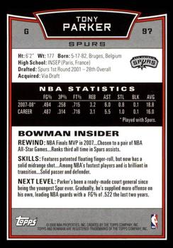 2008-09 Bowman #97 Tony Parker Back