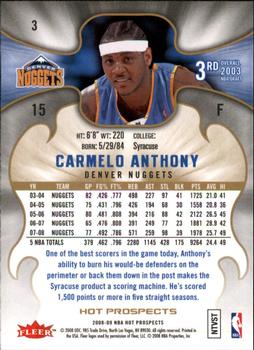 2008-09 Fleer Hot Prospects #3 Carmelo Anthony Back