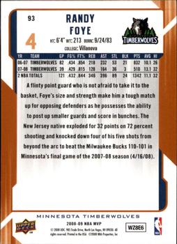 2008-09 Upper Deck MVP #93 Randy Foye Back