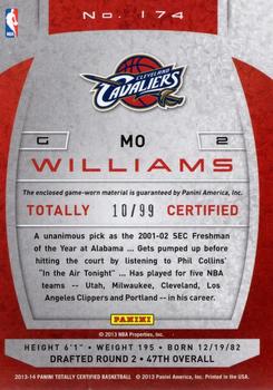 2013-14 Panini Totally Certified - Materials Blue #174 Mo Williams Back