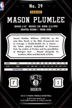 2013-14 Pinnacle #29 Mason Plumlee Back