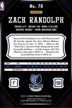 2013-14 Pinnacle #78 Zach Randolph Back